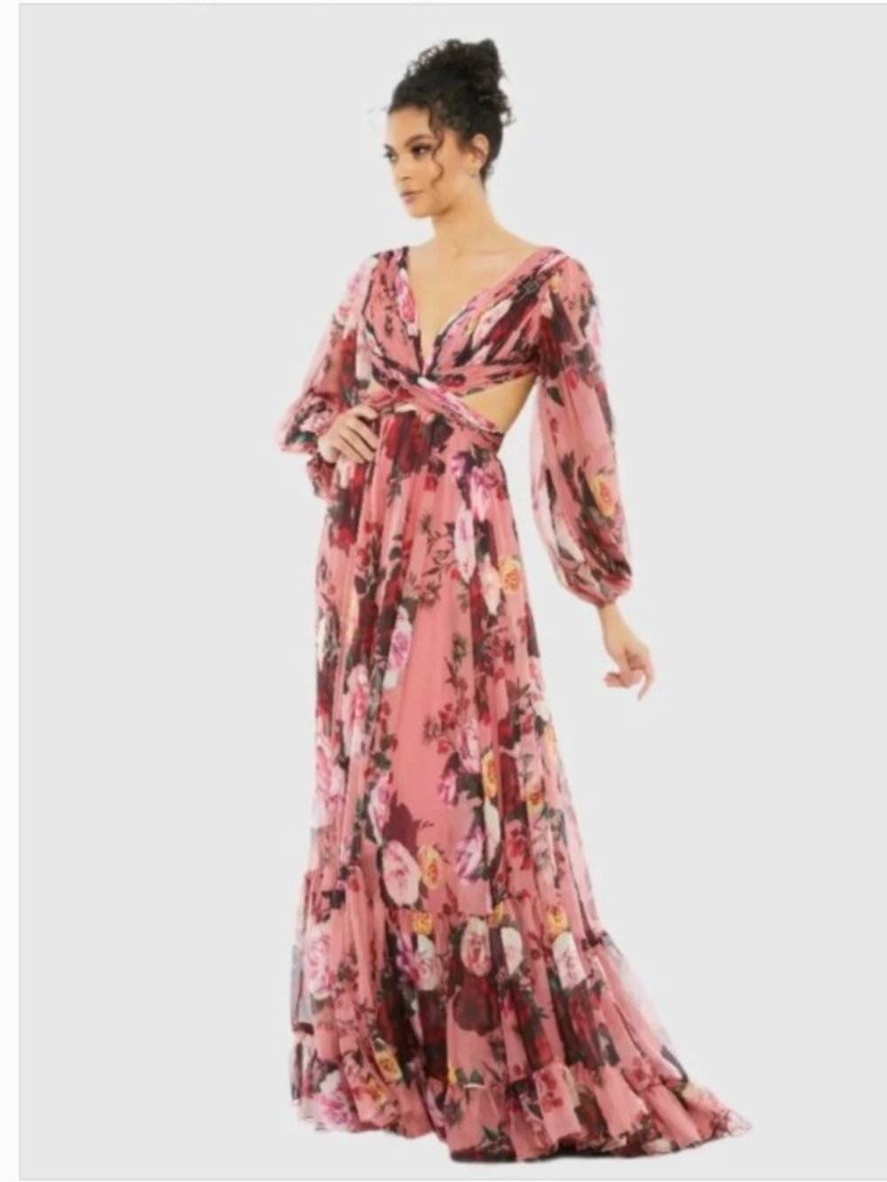 NWT MAC DUGGAL 67946 FLORAL Ruffles Maxi Chiffon Gown sz 2 Wedding guest Garden - Picture 2 of 8